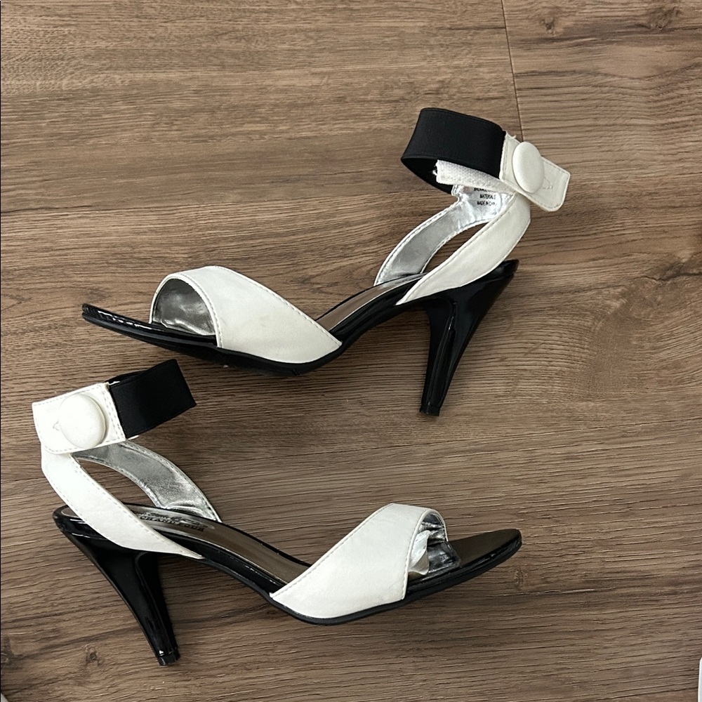 Coach and Four Black & White Ankle-Strap Heels